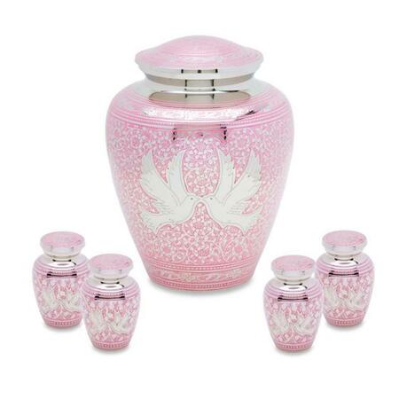 URNSDIRECT2U Loving Doves Adult Urn with 4 Tokens, Pink 7723T4